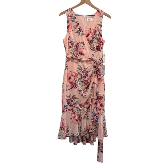 eliza j floral ruched midi dress Eliza J Floral Ruched Sleeve Dress in Black
